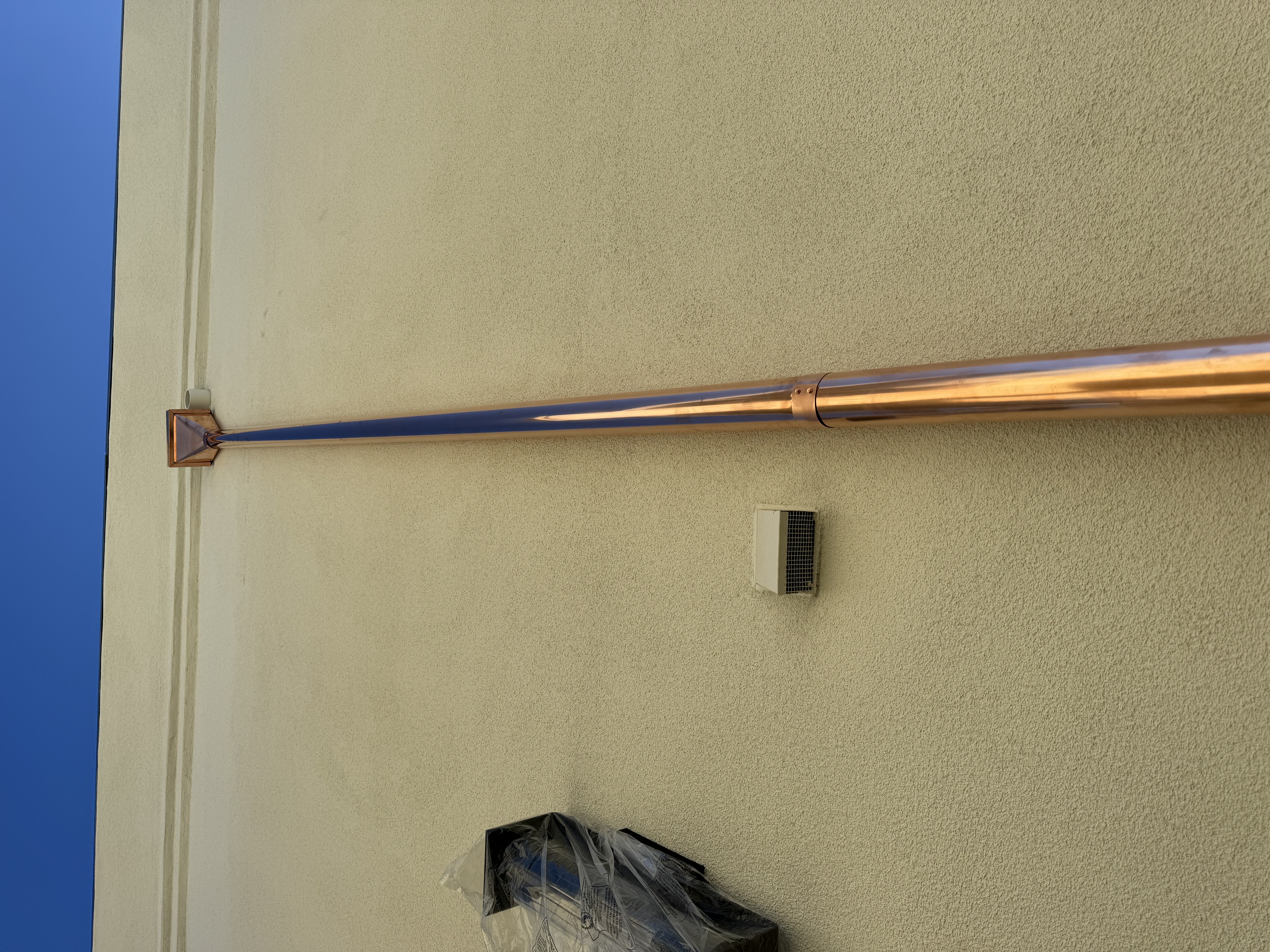 Copper collector box and scupper installation